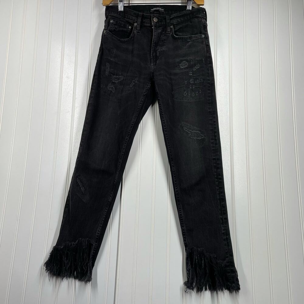 ZARA Women’s Black Distressed Cropped Jeans Size 2 Skinny Ankle Denim Pants